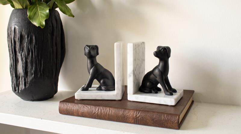 PERROS SUJETA LIBROS DECORATIVO EN METAL Y MARMOL 17826