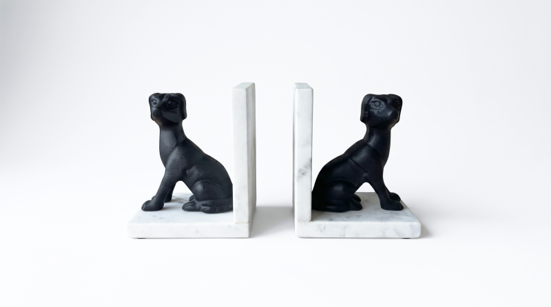 PERROS SUJETA LIBROS DECORATIVO EN METAL Y MARMOL 17826