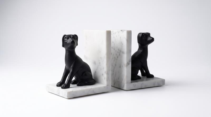 PERROS SUJETA LIBROS DECORATIVO EN METAL Y MARMOL 17826