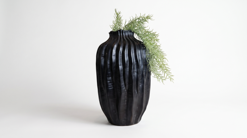 JARRON ACCESORIO DECORATIVO NEGRO CON ONDAS B7872