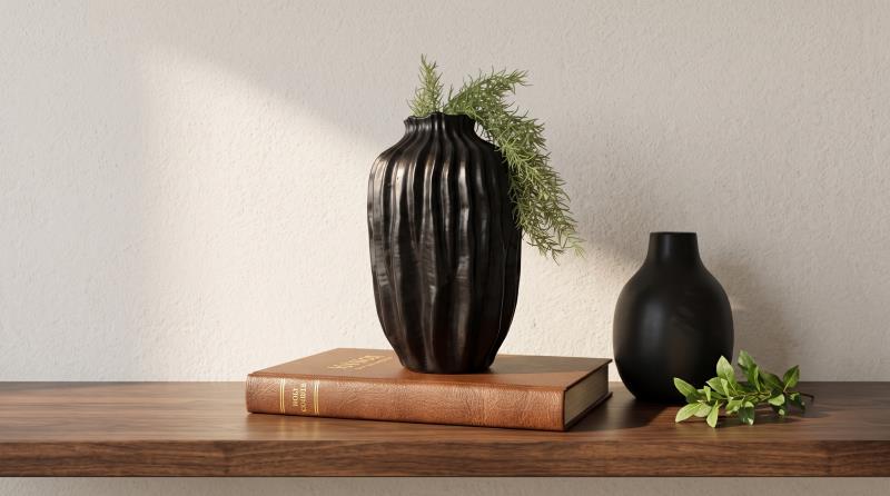 JARRON ACCESORIO DECORATIVO NEGRO CON ONDAS B7872
