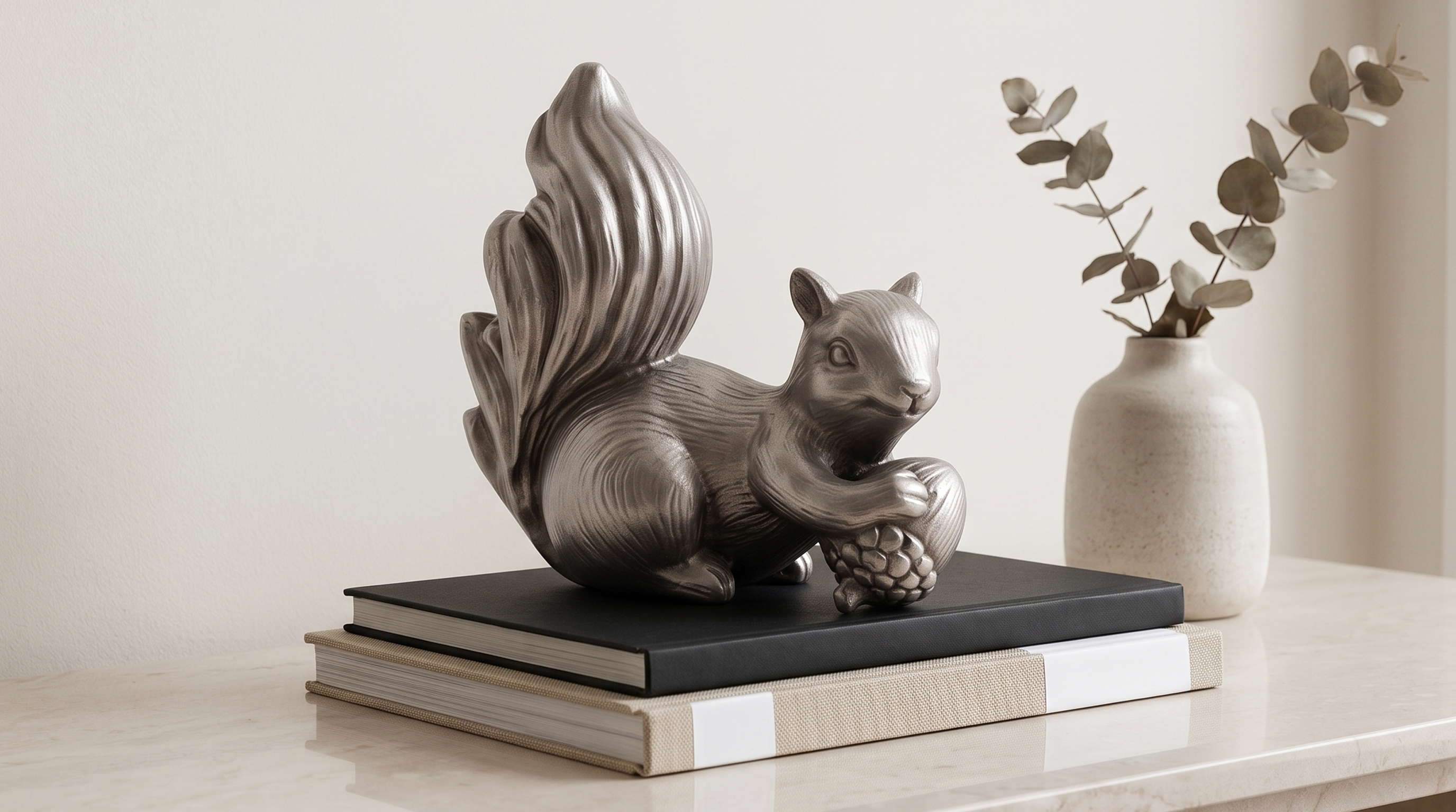 ARDILLA CON BELLOTA FIGURA DECORATIVA EN RESINA ACABADO CHAMPAGNE